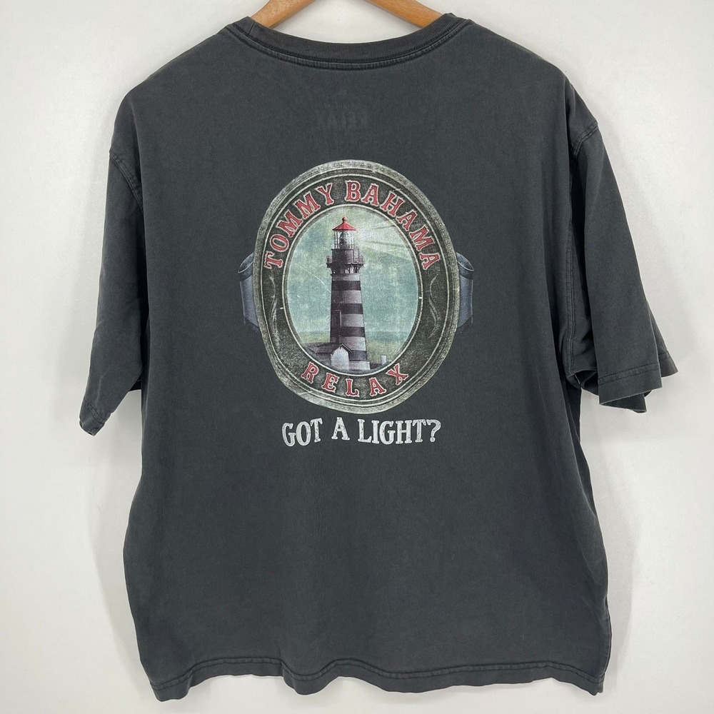 Tommy Bahama Relax Mens XL Faded Black Lighthouse Graphic T-Shirt Got A Light